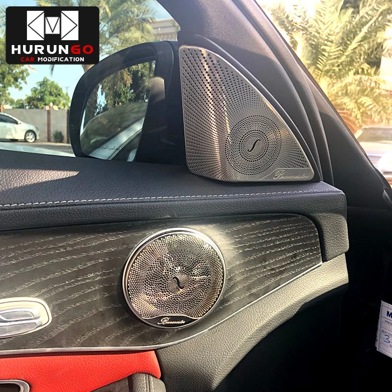 

Car-styling stainless steel Car Door Audio Speaker Decorative Cover Trim For Mercedes Benz New C Class W205 2015-2017 3D sticker