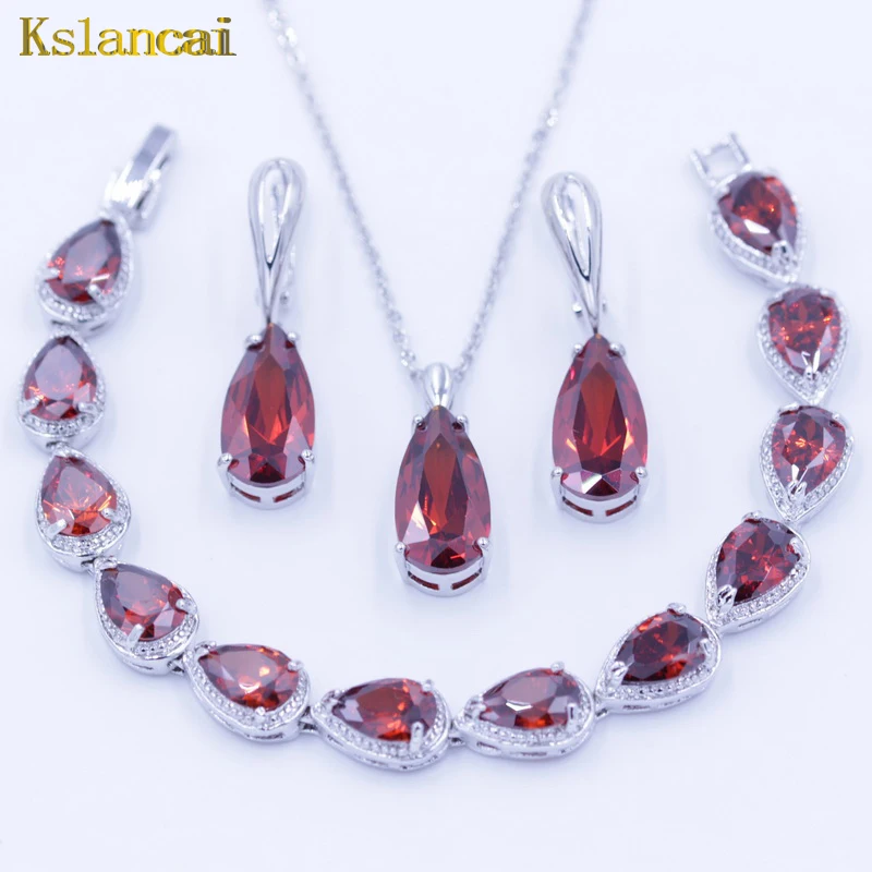 

925 Sterling Sliver 6 Colors Crystal Jewelry Sets AAA Cubic Zirconia For Necklace&Pendant /Earrings/Bracelet For Women Wedding