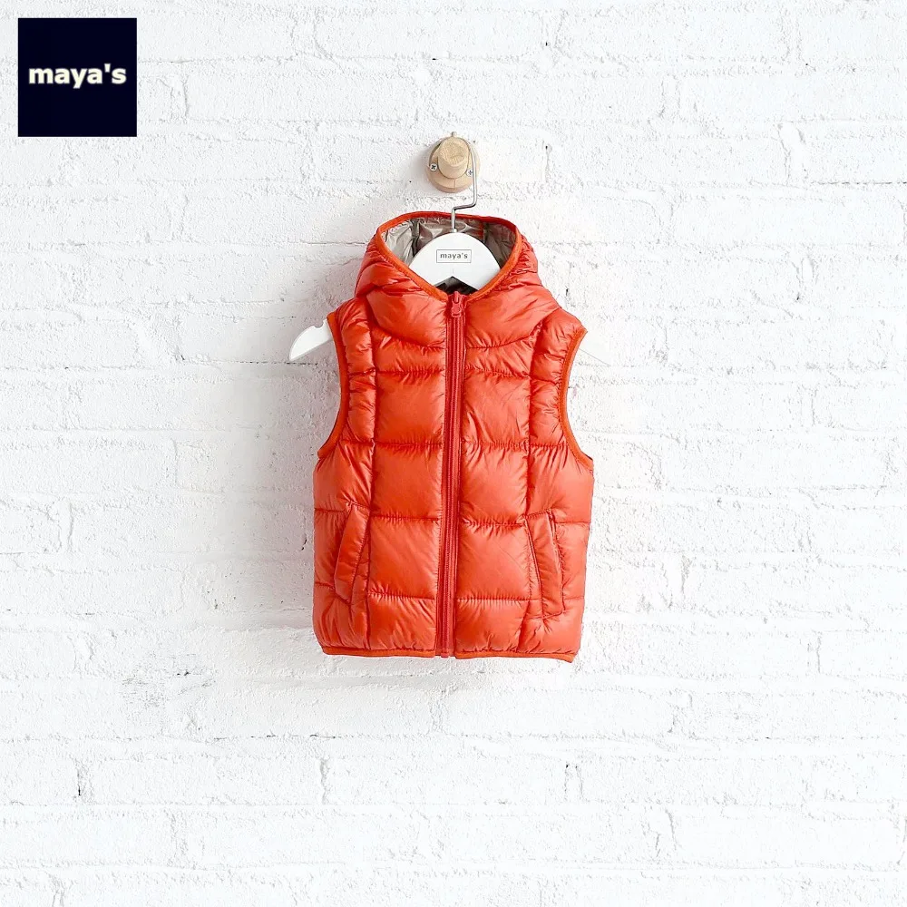 

Mayas Kids Orange Down Waistcoat Sleeveless Baby Down Jacket Children Clothing 2018 Solid Color Basic Warm Boys Outerwear 75145