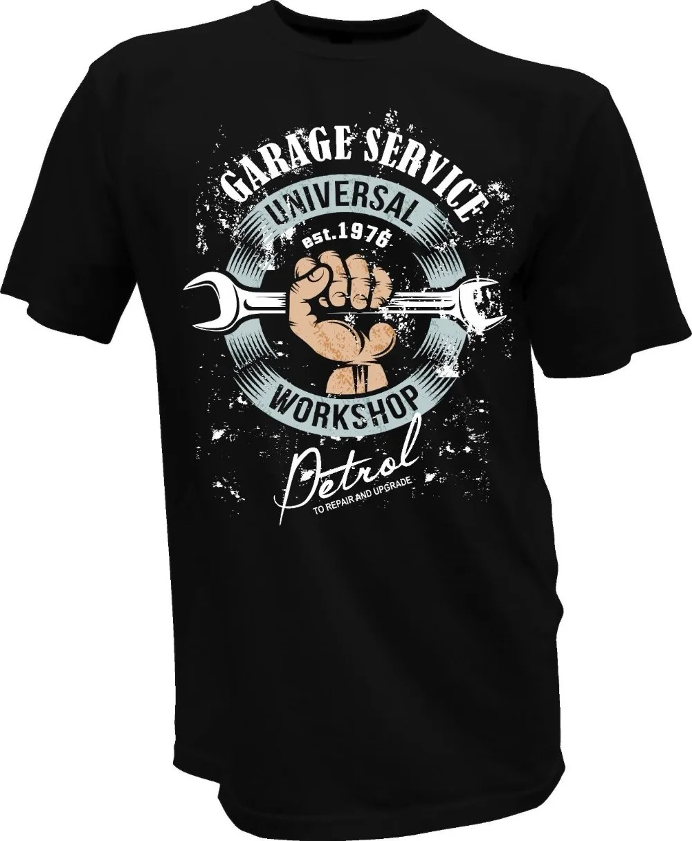 Футболка с круглым вырезом Hotrod Mechanic классическая черная футболка V8 V6 Craftsman Biker Us