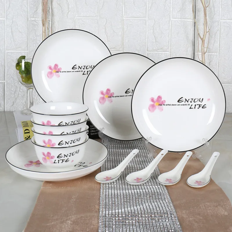 12 шт. костяного фарфора наборы посуды миска и тарелка ложки ручная роспись наборы столовых приборов керамическая посуда