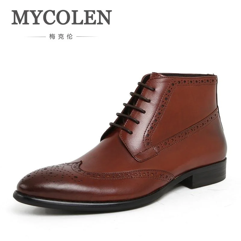 

MYCOLEN Brand Fashion Brogue Men Shoes Lace Up Brown Men Chelsea Boots High Quality Business Male Ankle Boots Stivali Invernali