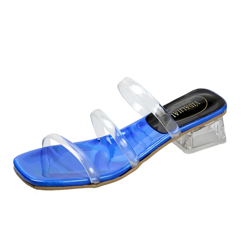 XDA/ г. Новые простые женские сандалии из ПВХ, прозрачный тапочек прозрачные тапочки на каблуке модные красные, синие прозрачные сексуальные комнатные туфли на платформе B80 - Цвет: Синий