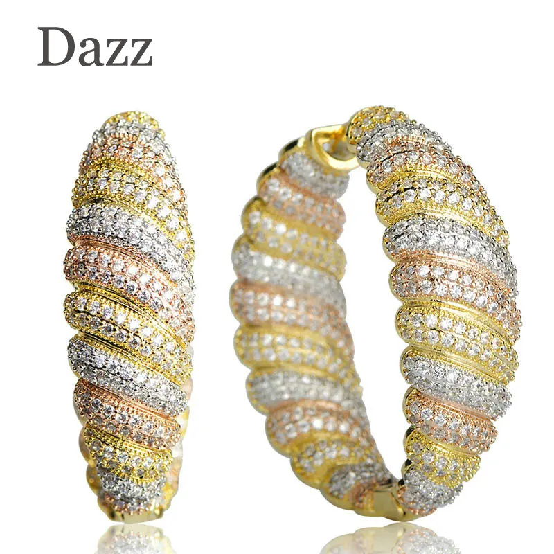 Dazz Luxury Large Heavy Drop Earrings 23G Full Rhinestones Cubic Zircons Three Colors Copper Big Wide Circle Earrings Bijoux Dazz Luxury Large Heavy Drop Earrings 23G Full Rhinestones Cubic Zircons Three Colors Copper Big Wide Circle Earrings Bijoux