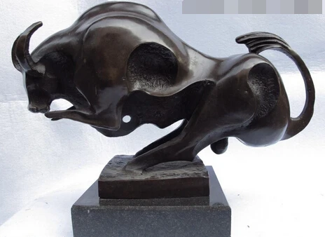 

xd 003428 9.5 Western European bronze Copper Marble Carving Wild ox bull cow art statue