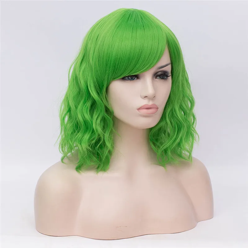 MSI Wigs, Короткие парики для косплея, фиолетовый, для женщин, кудрявый, красный, синий, парик с боковой челкой, зеленый, розовый, синтетический парик, жаростойкий