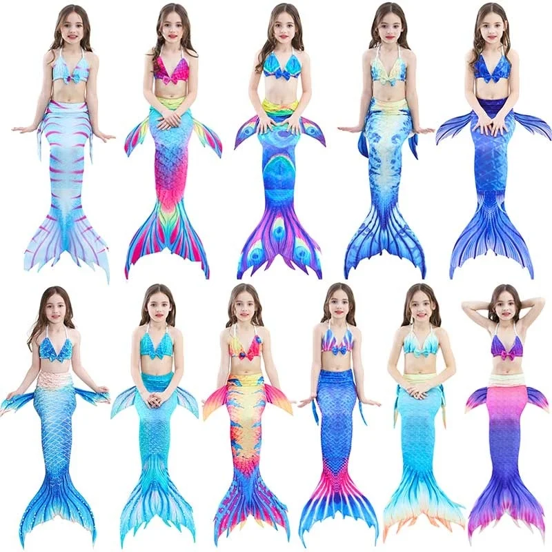 Mermaid Tail Costume Childs Swimwear Swimsuit Bikini Set Kids Girl Beachwear