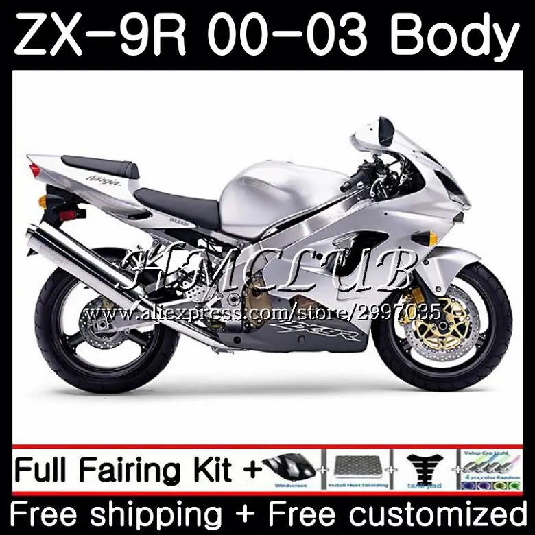 Корпус для KAWASAKI NINJA ZX 9R 9 R 900 ZX-9R 2000 2001 2002 2003 62HC. 6 ZX900 900CC ZX9 глянцевый серебристый ZX9R 00