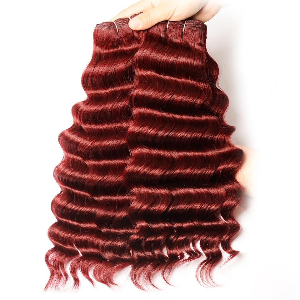 Pinshair Burgundy 99J Brazilian Loose Deep Wave Hair 4 Bundles With Closure Bold Red Human Hair Weave Lace Closure Non Remy Hair (71)