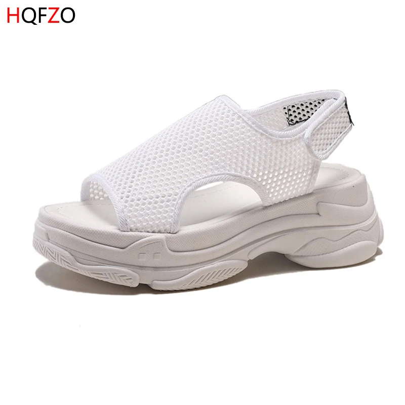 Hqfzo Повседневное массивные Вязание сандалии Для женщин; Летняя обувь; удобная обувь с сетчатым верхом на платформе толстая подошва кроссовки сандалии, плоская обувь для женщин