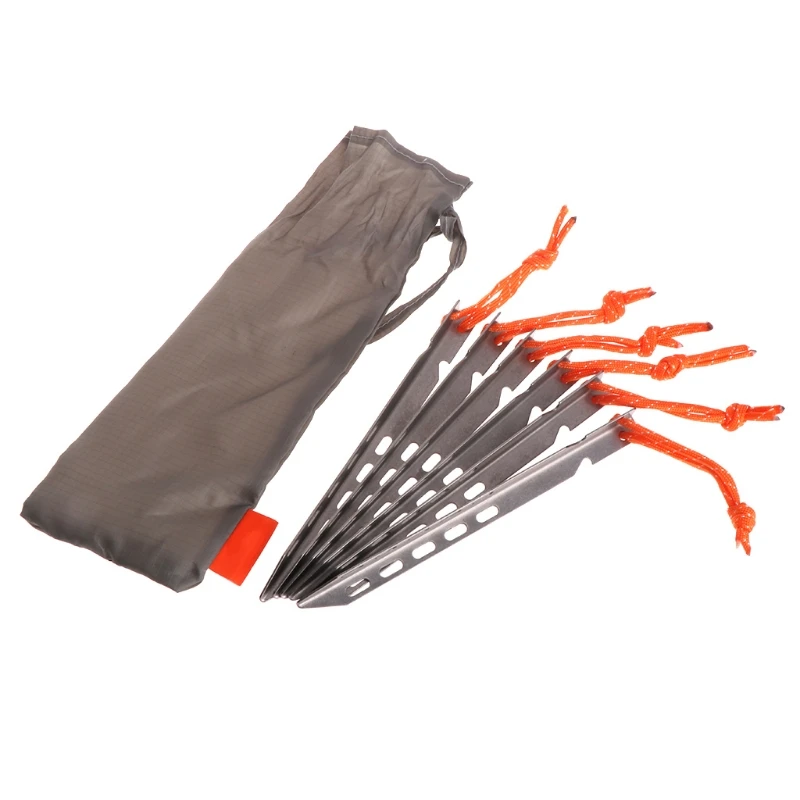 6pcs Ultralight Windproof Titanium Alloy V Shape Tent Pegs Camping