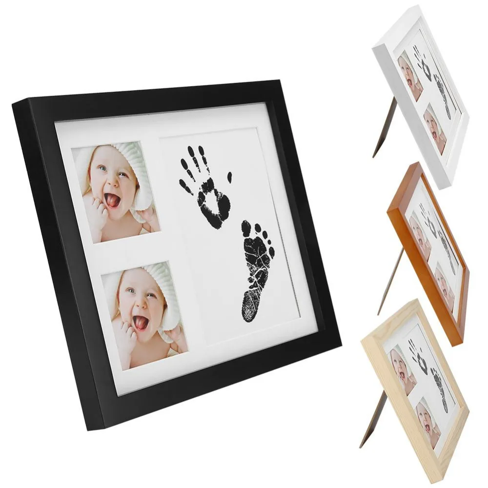 

Three Grid Baby Handprint Footprint Wooden Photo Frame with Stamp Ink Pad Baby Decor Gift Kids Imprint Hand Inkpad Souvenirs