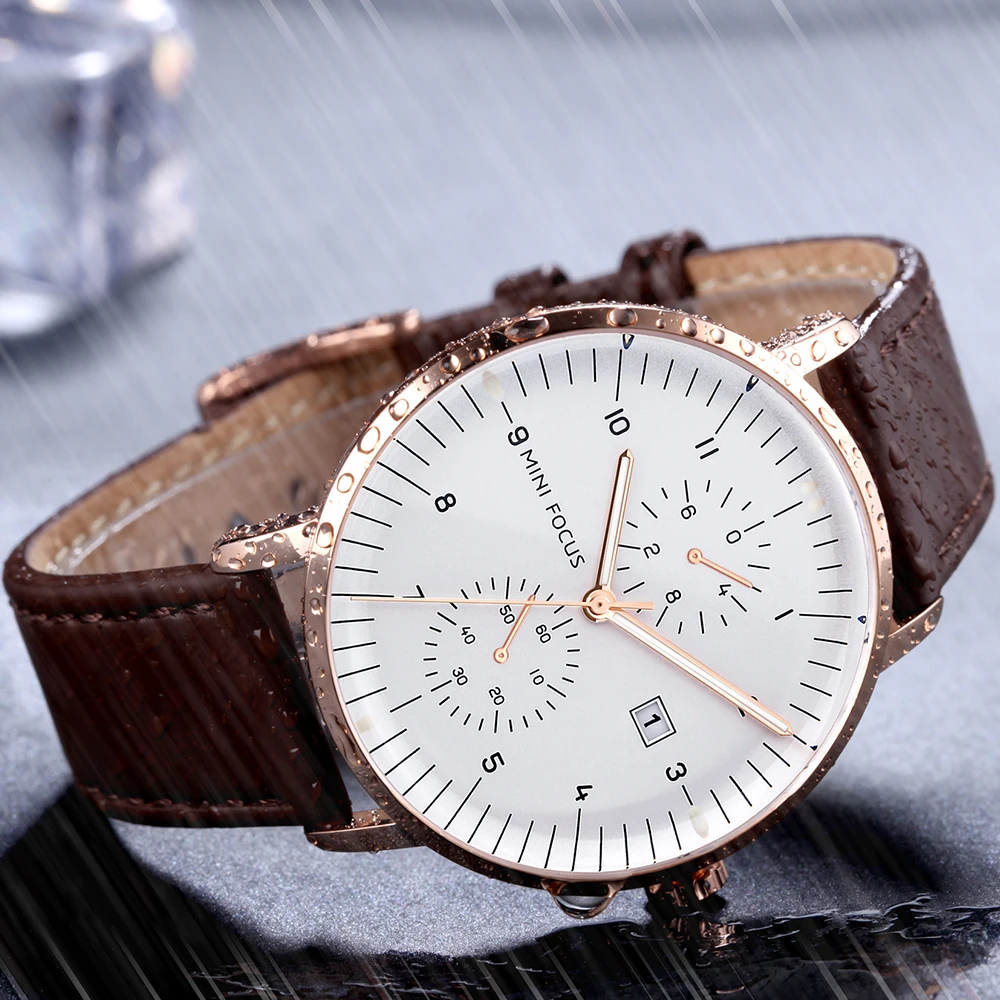 MINI FOCUS Mens Watches Top Brand Luxury Quartz Watch Men Calendar Bussiness Leather relogio masculino Waterproof reloj hombre