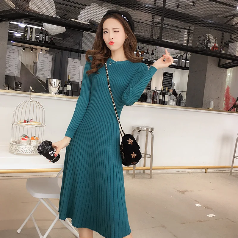 

[Lakysilk] Winter Female Knitted Sweater Dress Women Warm Solid Thick Pullovers Ladies Solid Fashion Dress Woman High Quality