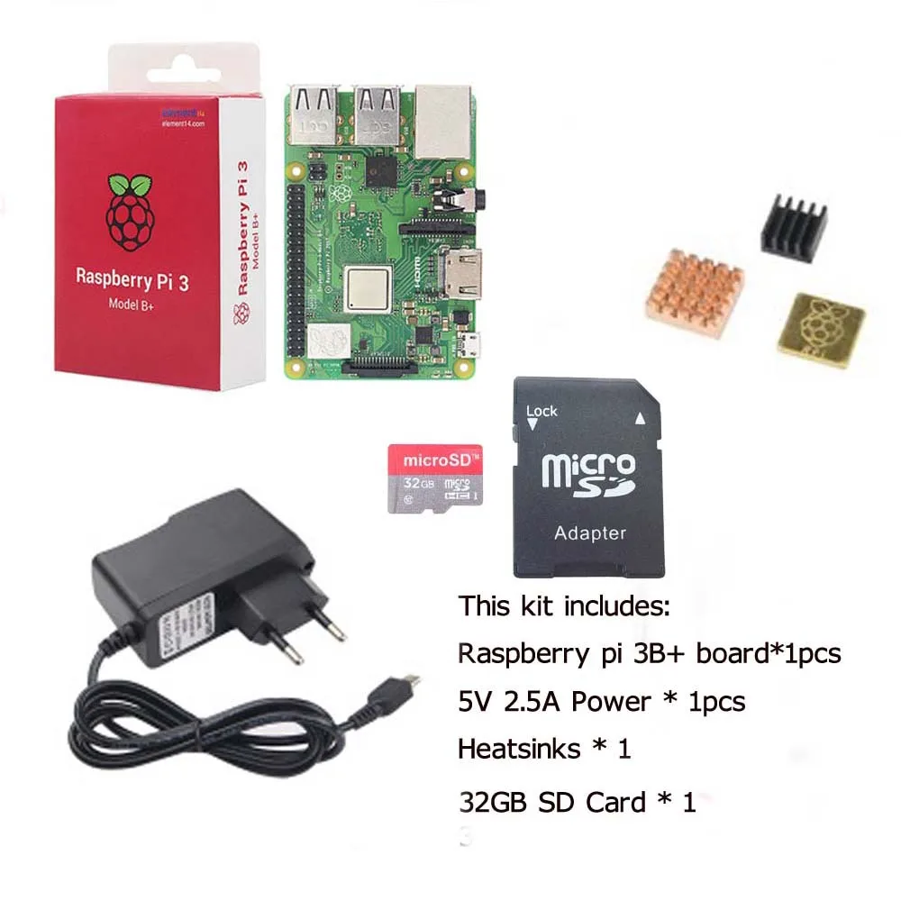 Kit C Raspberry Pi 3 Model B+(B Plus) стартовый комплект Raspberry Pi 3 Model B+ чехол+ карта 32 ГБ+ радиатор+ адаптер питания+ кабель HDMI - Цвет: Kit C