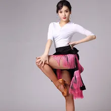 Женская юбка для латинских танцев с бахромой, розовое/черное/белое платье для сальсы/румбы/самбы/Танго, платье для занятий танцами/Одежда для танцев