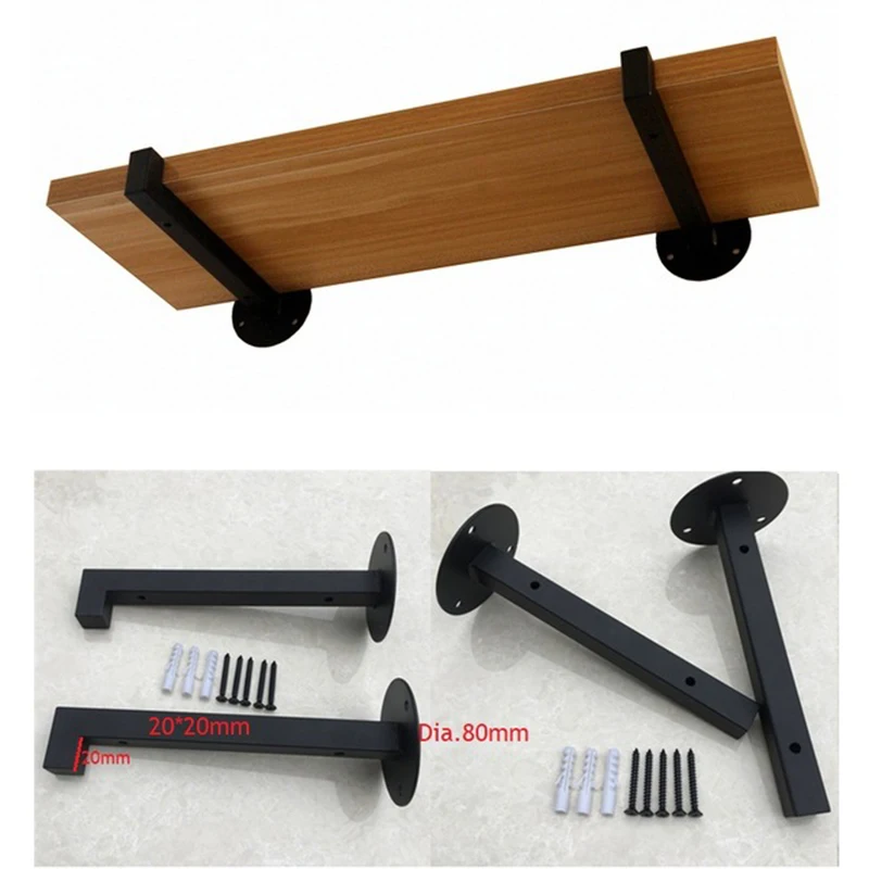 

1Pair (2 Pcs)/Lot Matte Black Wall Mounted Square Tube Shelf Bracket Brackets Support Floating Shelf With Screws