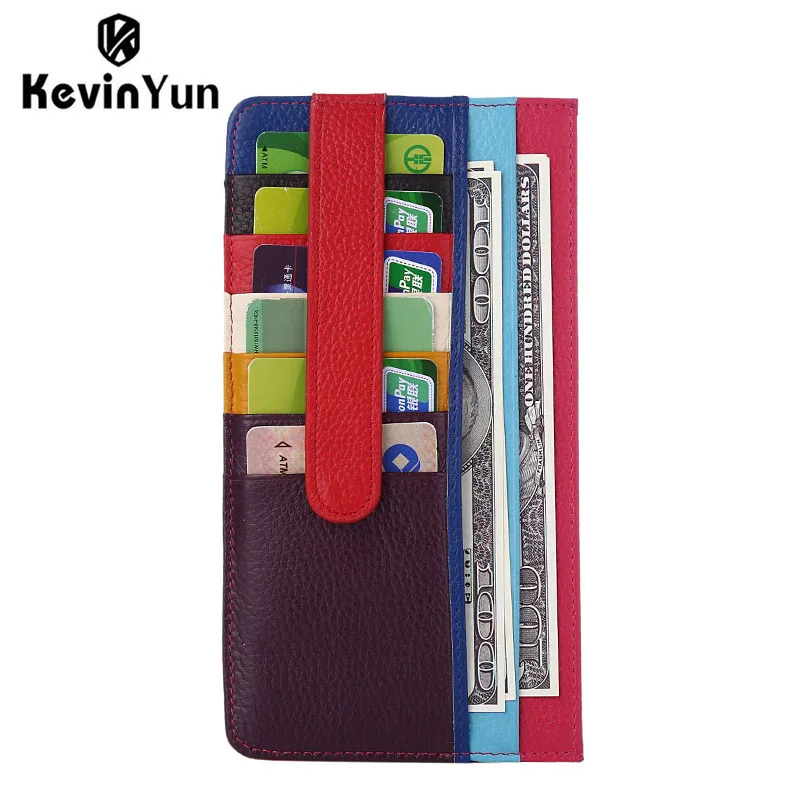 

KEVIN YUN Designer Brand Genuine Leather Women Card Holder Patchwork Leather Credit Card Case Wallet