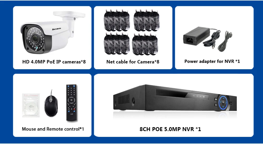 AHCVBIVN H.265 8CH 48 V POE CCTV система 4.0MP POE IP Водонепроницаемый в/Открытый день/ночь камера видеонаблюдения комплект