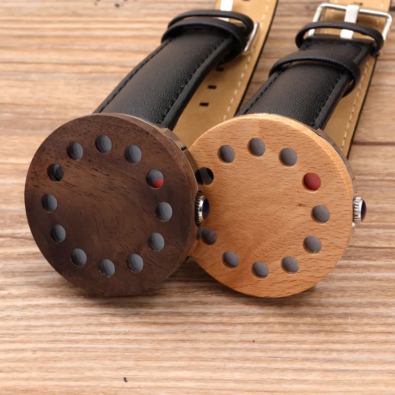 BOBOBIRD 12holes Design Wood Watches Mens Watches Top Brand Luxury Watch With Real Leather Straps as Christmas Gifts