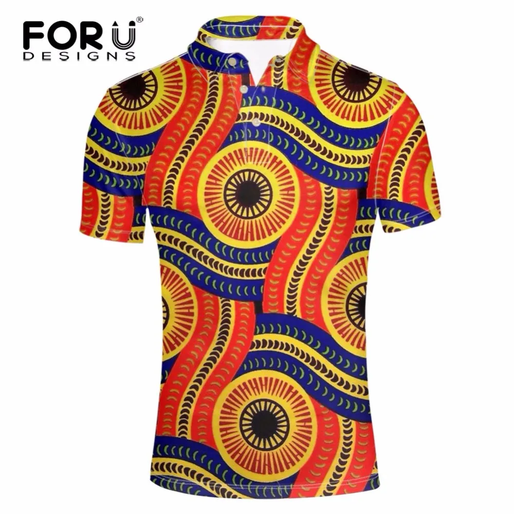 

FORUDESIGNS Brands Men Polo Homme Slim Cool African Print Summer Men's Short Sleeve Mercerized Cotton Camisa Male Polo Shirt Men