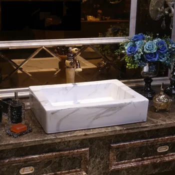 

Rectangular Europe Vintage Style Ceramic Washing Basin Bathroom Counter top Bathroom Sink wash basin gray