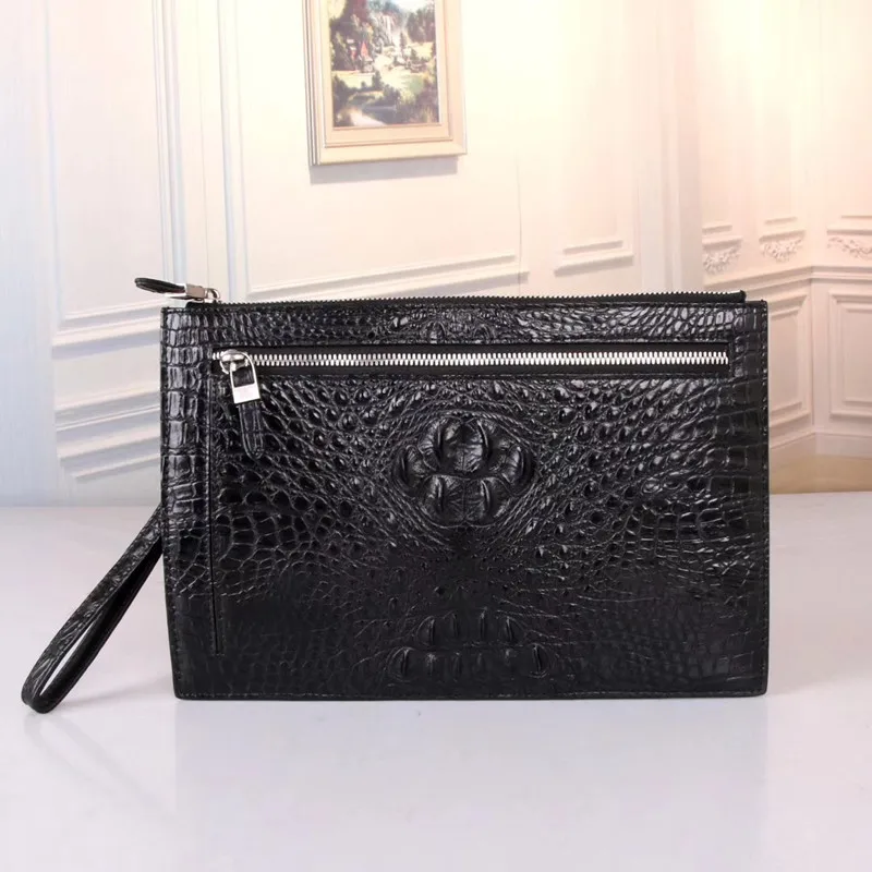 

Ultrathin Designer Genuine Crocodile Skin Leather Businessmen Wristlets Bag Zipper Closure Male Credit Card Bag Man Clutch Purse