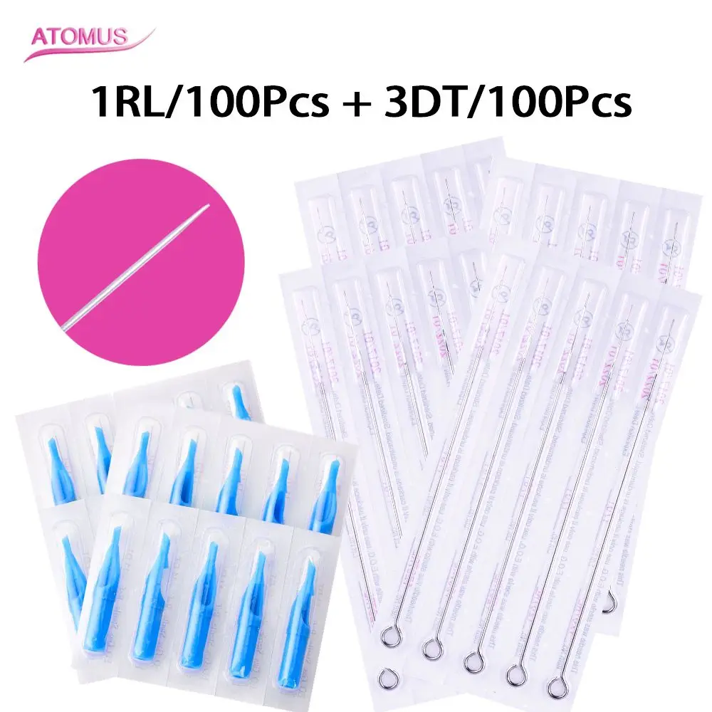 

(1RL+3DT)100 PCS Disposable Sterile Tattoo Needle+100PCS Blue Disposable Tattoo Tips Tattoo Needle Product For Tattoo Machine