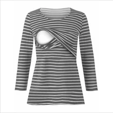 Pregnant women breast-feeding striped long-sleeved t-shirt care loaded with clothes Pregnant women’s clothes Pregnant clothes