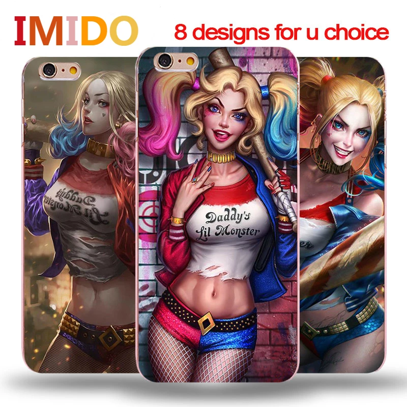 IMIDO 2017 Harley Quinn Cover For Iphone 7 6s Case Transparent Hard PC Coque Phone Bag 5s Plus Fundas |