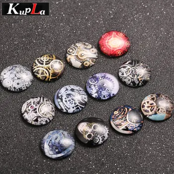 

Mixed Personality Steampunk Gears Pattern 25mm Glass Cabochons DIY Jewelry Round Glass Cabochons Pendant Cabochons Settings