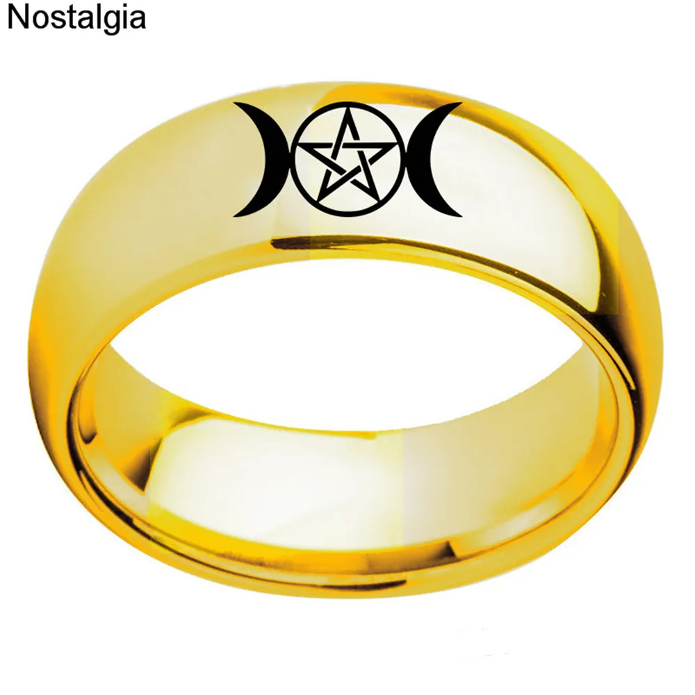 Ностальгия Тройная Луна богиня нержавеющая сталь Wicca полумесяц кольцо пентаграмма языческая Jwelry для женщин мужчин