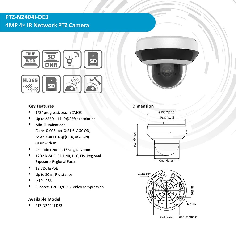 Hikvision PTZ IP камера PTZ-N2404I-DE3 OEM HIK 4MP 4X Zoom 2,8-12 мм объектив сети Видеонаблюдения POE купольная камера видеонаблюдения Аудио