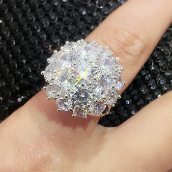 

Luxury Jewelry 3ct solid Luxury 925 Silver Big White 5A CZ Simulated stones Wedding Band flower Ring For Lover gift