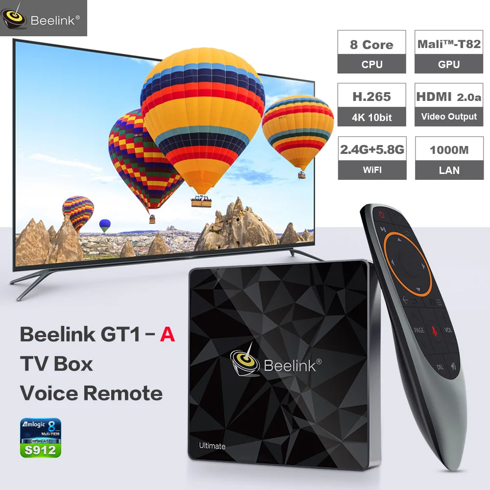 

Beelink GT1-A Android 7.1 Smart TV Box Amlogic S912 Set-Top Box 3GB 32GB 2.4G 5G WiFi 1000Mbps HDMI2.0 With Voice Remote Control