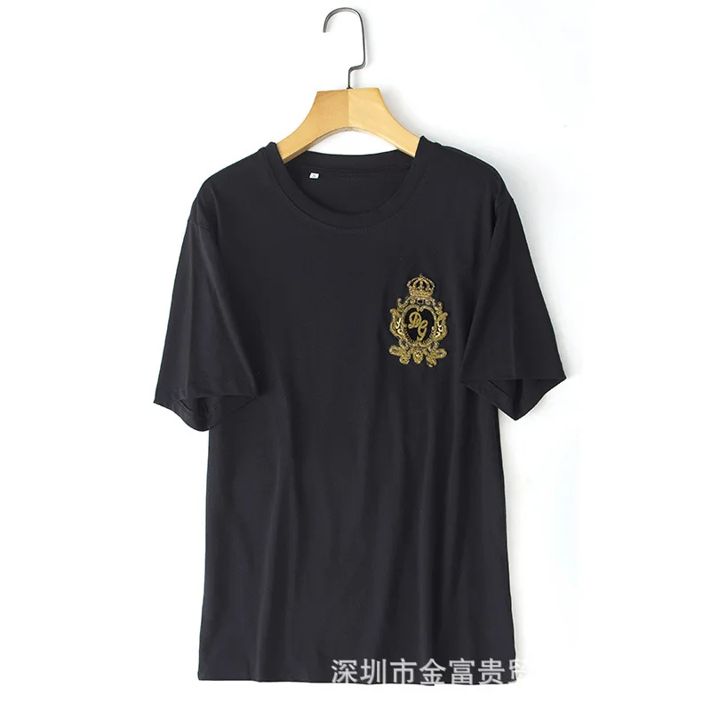 

Casual Tops Crown Embroidery T Shirt Women Clothes 2019 Summer Streetwear Mercerized Cotton Slim Ladies Tshirt Short Sleeve 1266