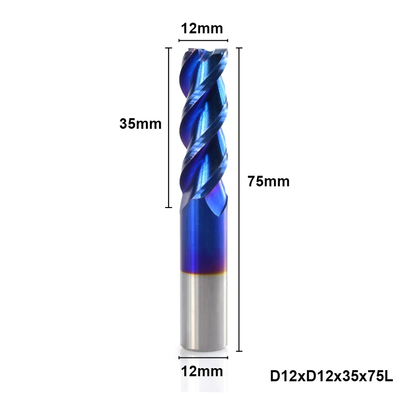 1pc 1-12mm 3 Flutes End Mill for Aluminum Cutting Nano Blue Coating CNC Router Bit Carbide End Mill End Milling Cutter - Длина режущей кромки: 12XD12X35X75L