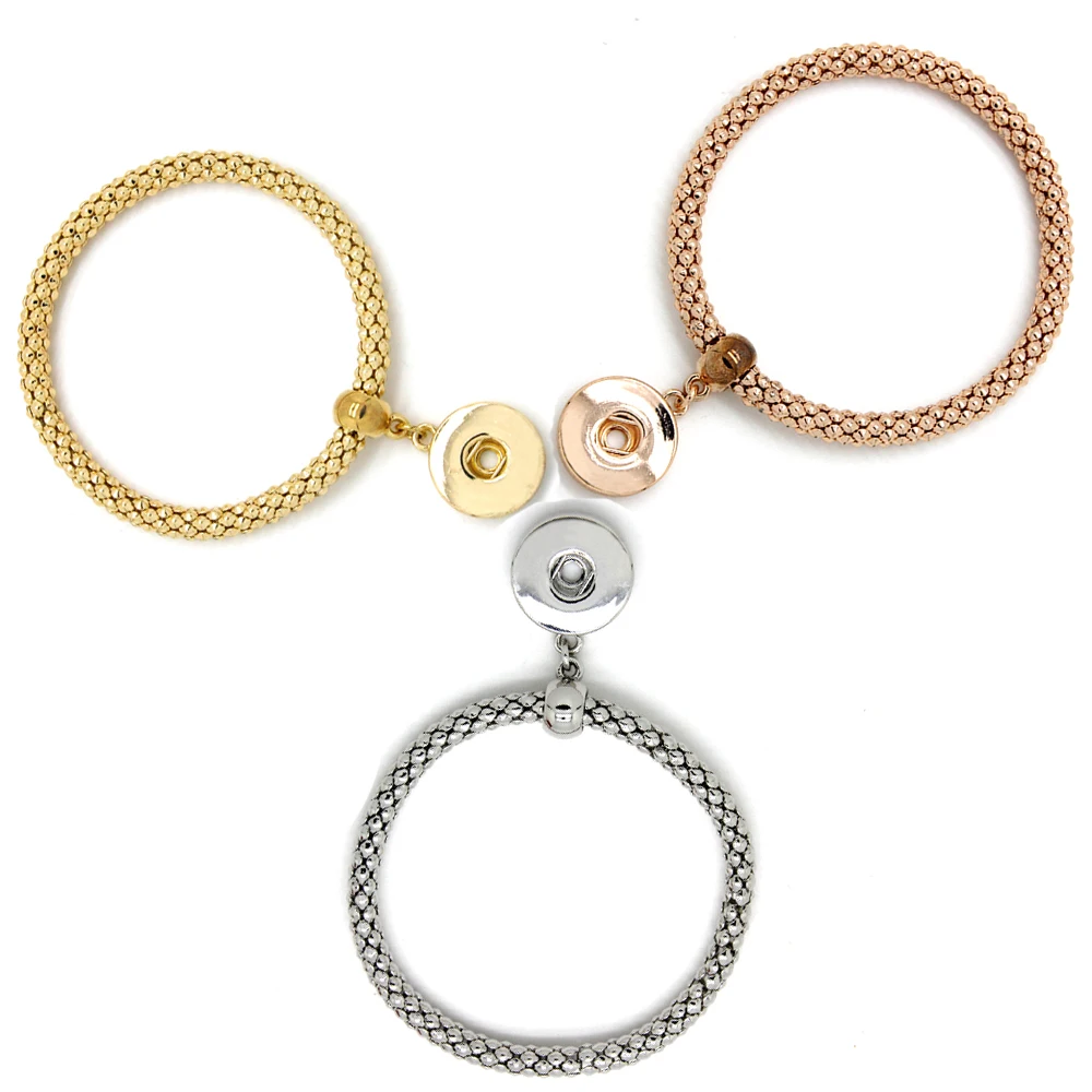 

Gold/Rhodium/Rose Gold Color Fashion Button Jewelry Bracelet Stretch Mesh Snap Button Bracelet Fit 20mm DIY Snap Button
