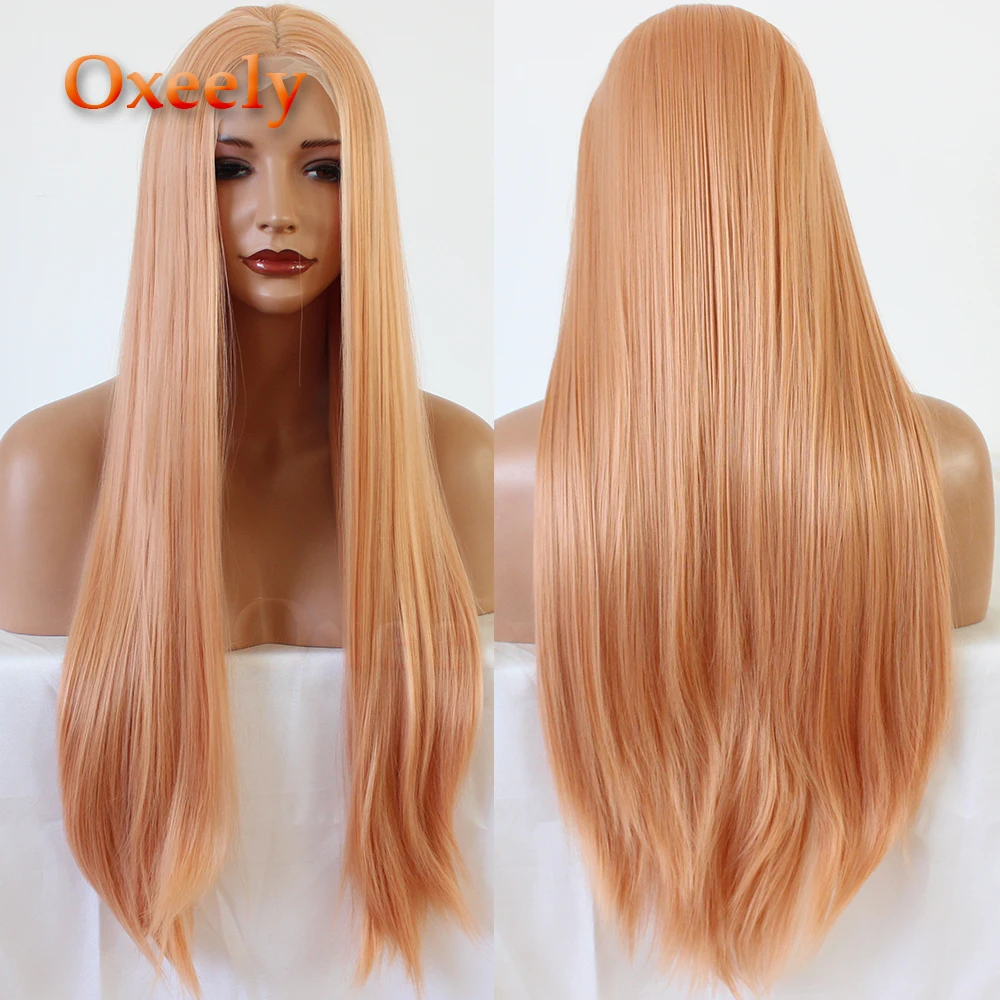

Oxeely Long Straight Hair Synthetic Lace Front Wig Orange Color Silky Straight Wig With Baby Hair Heat Resistant for Black Women