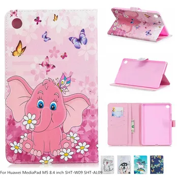 

Fashion elephant Painted Flip PU Leather For Huawei MediaPad M5 8.4 SHT-W09 SHT-AL09 8.4 inch Tablet Soft Case Cover Kid gift