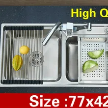 Квартира Высокое качество кухня двойной паз раковина сделать блюда пищевой 304 нержавеющая сталь Лидер продаж 77x42 см