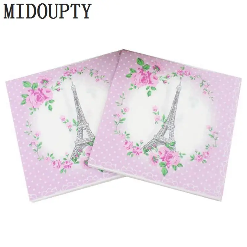 

20pcs/set Wedding 100% Wood Paper Napkins Tower Flower Decoupage Festive & Party Tissue Napkins Paper 33cm*33cm
