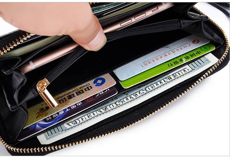 Lomelobo Unisex Tassel Long Wallet Genuine Leather Women Men Litchi Cowhide Leather portomonee Boy Girl Credit Card Holder Purse HPLA218 Details (07)