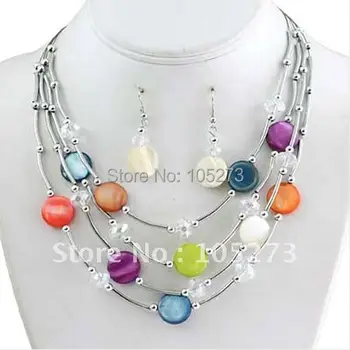 

Stunning Shell Pearl Necklace Set Summer Layered Multicolor Shell & Crystal New Costume Jewelry Wholsale New Free Shipping