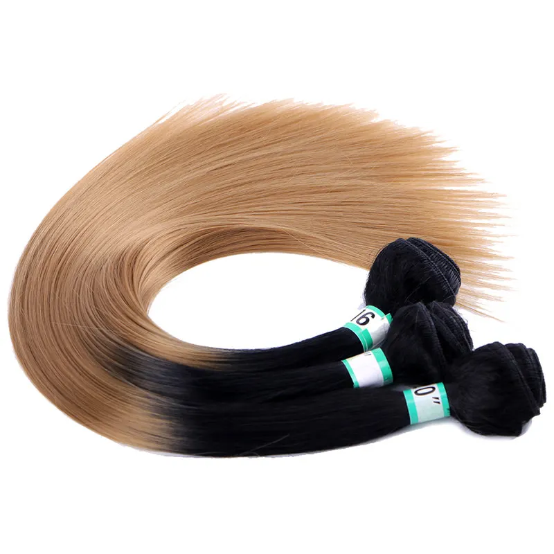 Два тона ombre шелк прямые синтетические волосы высокая температура волокно плетение доступны - Цвет: T1B/27