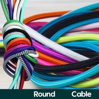 

2m,3m,5m, or 10m/lot VDE certified 2 core Round Textile Electrical Wire Color Braided Wire Fabric Cable Vintage Lamp Power Cord