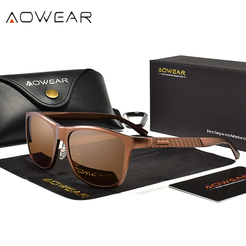AOWEAR роскошные квадратные поляризованные солнцезащитные очки для мужчин, высокое качество, алюминиевые ретро очки, антибликовые очки для вождения, солнцезащитные очки, Lunette