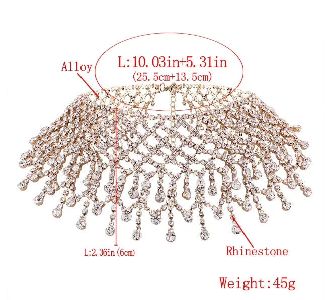 Роскошная цепочка чокер со стразами ожерелье для женщин Элегантный Полный Кристалл кисточкой Чокер Воротник Мода Свадебные ювелирные изделия колье