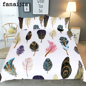 

Fanaijia Duvet Cover set with pillowcase Bohemian Colored feathers Print 3pcs Bedding Set King size AU Queen Bed best bedline
