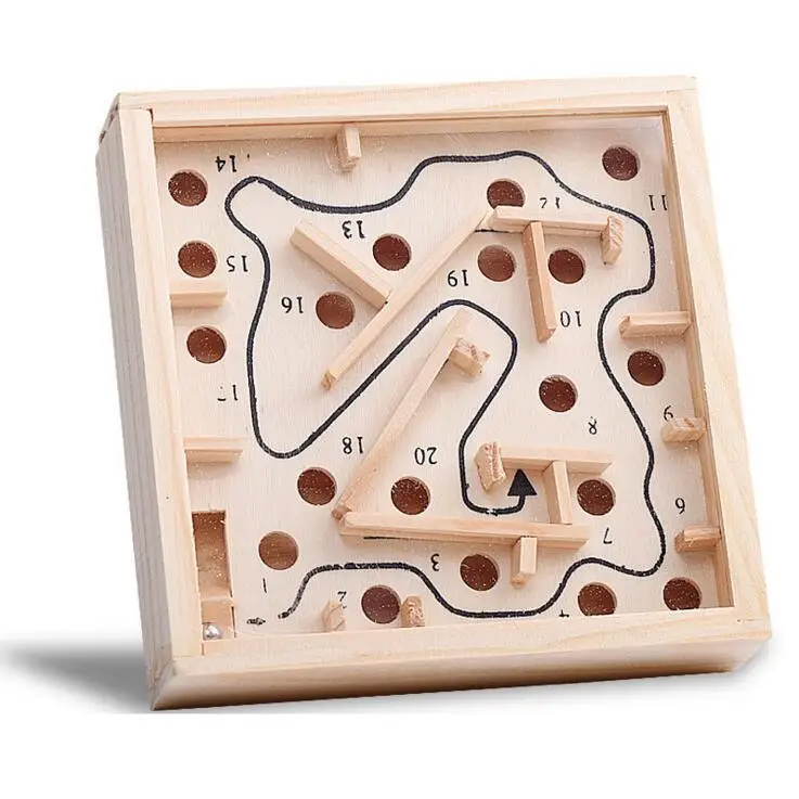 Mini wooden labyrinth board game ball in maze puzzle handcrafted toys
